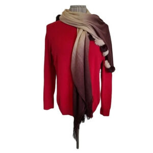 Brown & Tan Shawl/Wrap/Scarf with Faux Fur  Pompoms